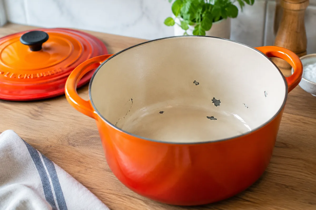 D’où vient l’écaillage de l’émail à l’intérieur d’une cocotte Le Creuset ?